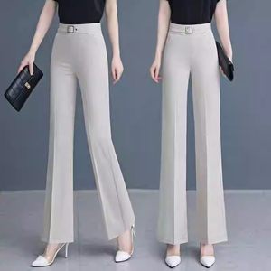 
Ice silk cotton linen pants for women 2025 new hot summer thin style stylish slim high waist small flared pants