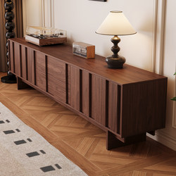 Solid Wood Frame Vintage Mid-Century Tv Cabinet and Coffee Table Set, Walnut Color, Living Room, Small Apartment, Floor-Standing, Light Luxury