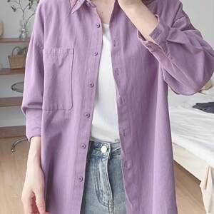 
100% pure cotton long-sleeved shirt for women 2025 new loose shirt cardigan jacket top layered thin sun protection