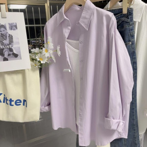 
Japanese pure cotton purple shirt women's top casual and versatile long-sleeved shirt loose high-end thin sun protection jacket
