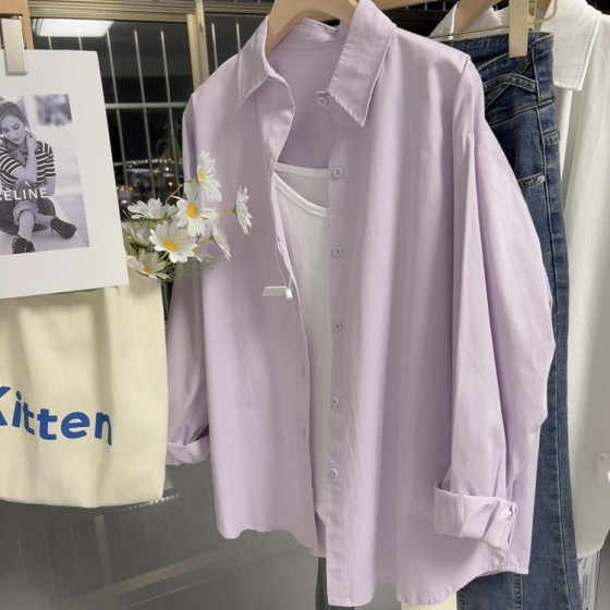 
Japanese pure cotton purple shirt women's top casual and versatile long-sleeved shirt loose high-end thin sun protection jacket