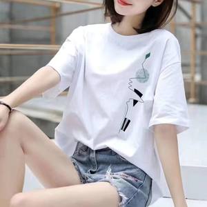 
(30% off at counters) 100% pure cotton summer new style short-sleeved T-shirt women's loose and versatile bottoming shirt round neck top