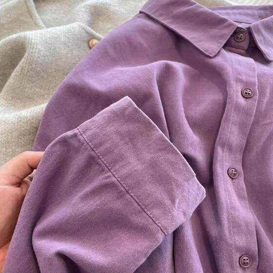 100% pure cotton shirt for women Spring and Autumn 2025 new small purple long-sleeved shirt layered long-sleeved top jacket
