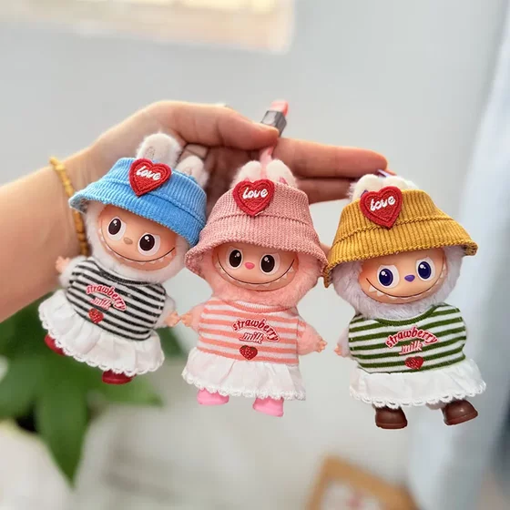
labubu fourth generation clothes labubu 4.0 baby clothes striped strawberry skirt mini doll replacement new style cute