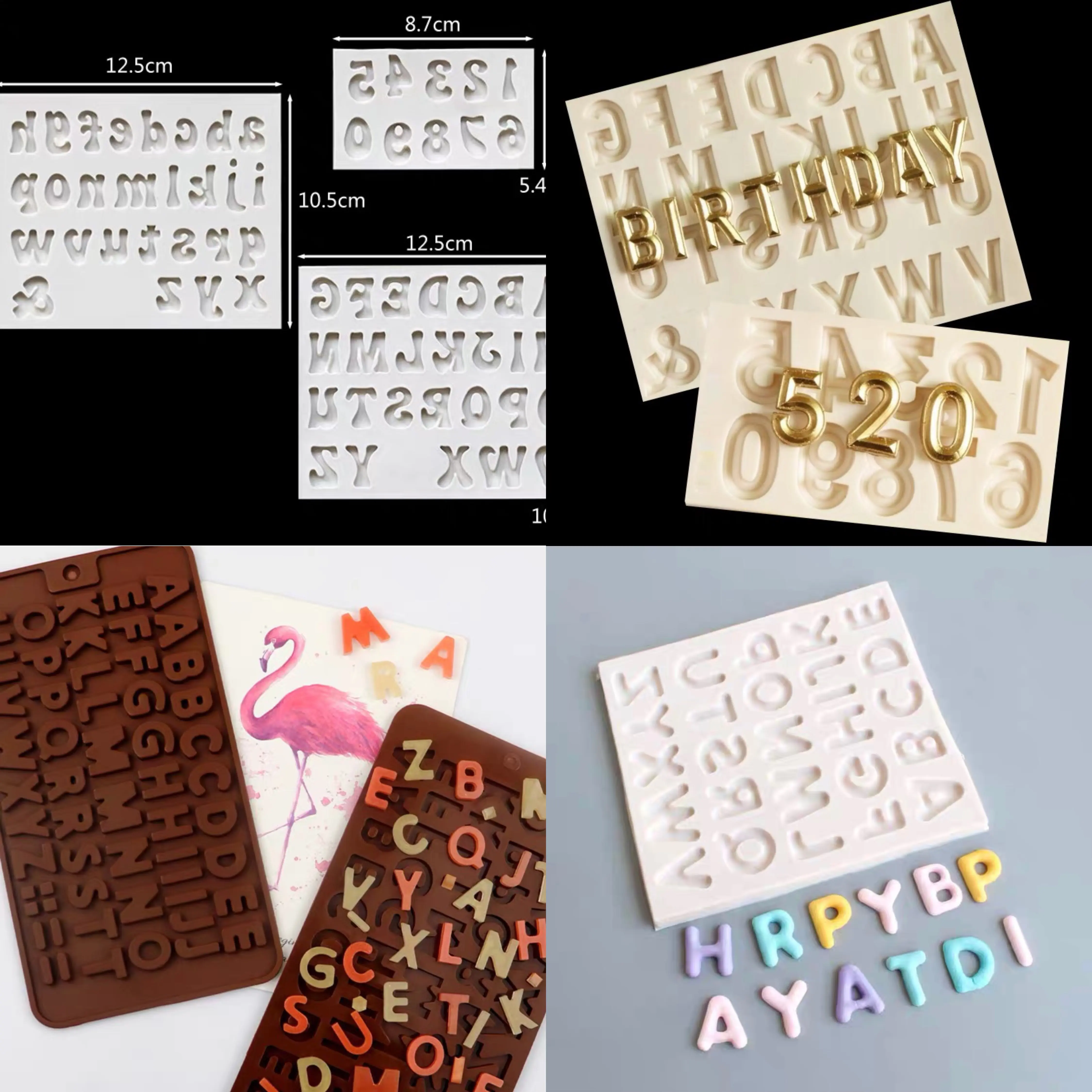 彩虹烘焙馆英文大小写字母数字符号巧克力硅胶模具三角旗卡通字体