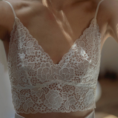 
French exquisite lace women's summer bra without steel rings, thin small breasts, sexy suspender strapless inner strap PK41