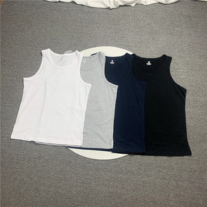 Xiaowu produced combed cotton 200 grams of summer big circle collar sweat vest male pure color sleeveless shirt cut shoulder bottom shirt
