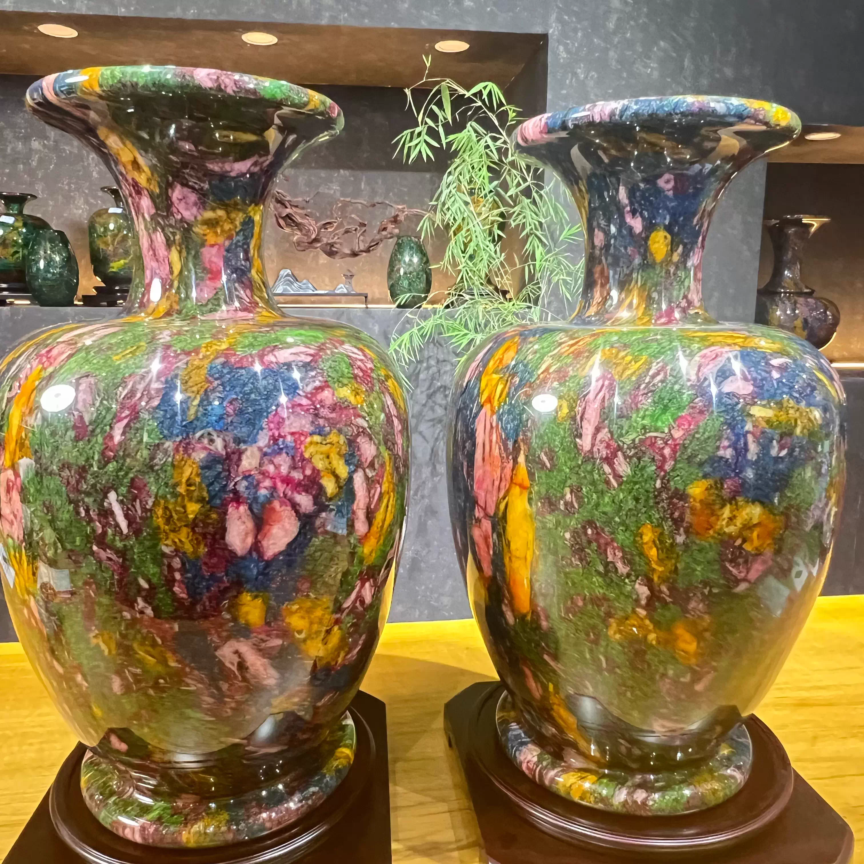 台湾七彩玉花瓶高品花瓶摆件客厅办公室桌面家居送礼佳品