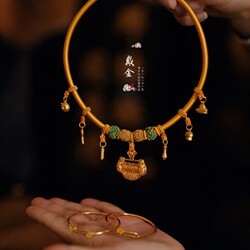 Gold Lock Baby Longevity Lock, Baby's Full Month, Hundred Days, and First Birthday Braided Rope Necklace, Children's Hundred Blessings Lock, Peace Lock Necklace