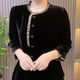 Middle-aged women's temperament retro velvet earrings top autumn fashion mother's suit large size meat cover shirt A5