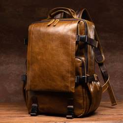 Slow Time Retro Leather Backpack, Men's and Women's Trendy Travel Bag, Genuine Leather Computer Bag, Large Capacity Outdoor Mountaineering Bag