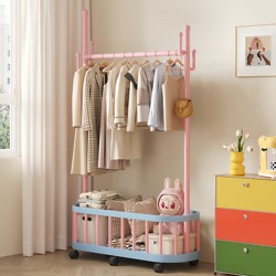 Dopamine-Style Clothes Rack, Floor-Standing Bedroom Coat Rack, Small Household Room Clothes Storage and Drying Rack, Movable