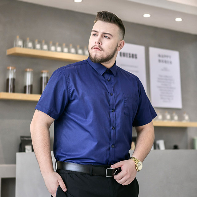 Fat brother big size men's short -sleeved shirt Men's business casual fat guy summer add fat to increase loose shirt
