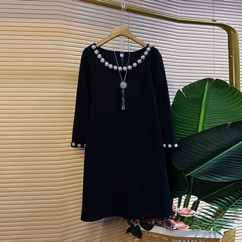 Large size neckline beaded flower dress
