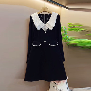 Skirt color -colored doll collar long sleeve dress
