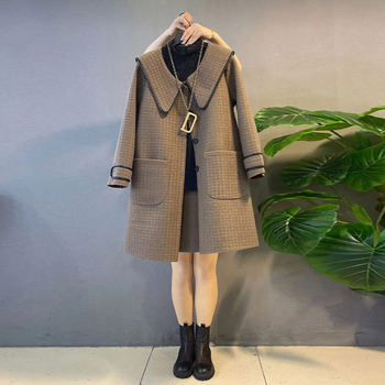 Fashion large doll collar vertical buckle double pocket jacket
