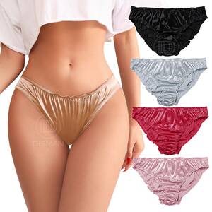 
Cross-border large size satin shiny women's briefs women's pleated fungus pure cotton low-waist comfortable breathable underwear