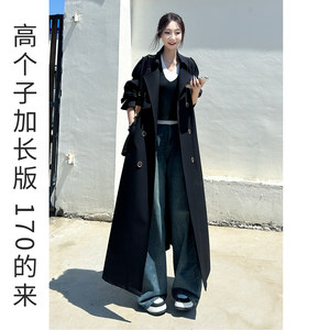 
Tall extended version black windbreaker jacket for women long 2025 new spring and autumn temperament casual and high-end feeling