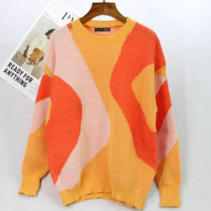 Foreign trade women's clothing special clearance autumn and winter color-blocked knitted tops bottoming shirts women's loose pullover round neck fashionable sweaters