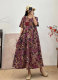 Summer new retro wind cotton sediment, short -sleeved V -neck dressing dress feminine large size thin A -line long skirt
