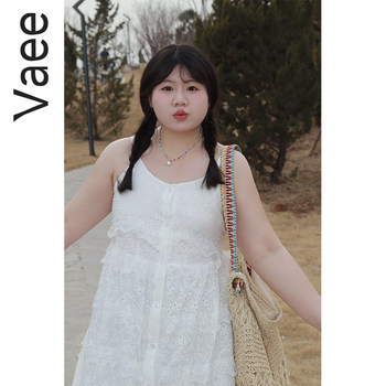 Vaee large size women's French lace suspender dress spring new design single-breasted slit long skirt
