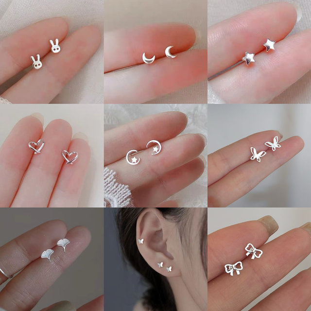 925 Tremella Needle Combination Earrings 2025 New Ear Bone Nails Female Students Niche Simple Design Hypoallergenic Earrings