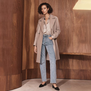 
Italian Tessuti twill wool cashmere solid color straight double-breasted two-button fitted mid-length woolen coat