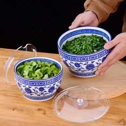 Retro Blue and White Porcelain Seasoning Bowl for Hot Pot Restaurant, Commercial Self-Service Sauce Jar, Side Dish Container, Ceramic Dipping Bowl, Chicken Cup Bowl with Lid