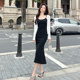 Black modal suspender dress for women 2025 spring and summer new style waist-hugging slim fishtail skirt base long skirt
