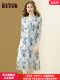 Danmunier French printed chiffon dress for women 2025 summer new style 700-quarter sleeve temperament waist-hugging A-line skirt
