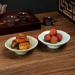 Chinese-Style Tall Pastry Plate, Tea Snack Plate, Retro Zen-Style Ceramic Fruit Plate, Afternoon Tea Snack Plate, Exquisite Snack Plate