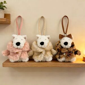 
Cute West Highland Plush Pendant Dog Luxurious Lanyard Fur Clothes Barcelona Doll Wearing a Mink Fur Coat