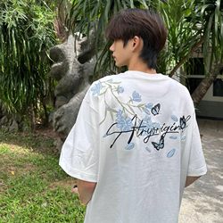 American High Street Floral Heavy Embroidery Short-Sleeve T-Shirt for Men, New Summer Style, National Trend, Unisex Pure Cotton Half-Sleeve Top