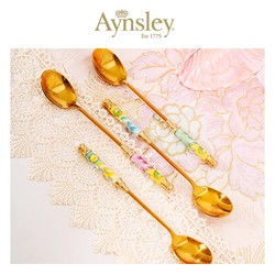 Aynsley Daisy Series Stainless Steel Gold Plated Bone China Handle Dessert Spoon Coffee Stirring Spoon