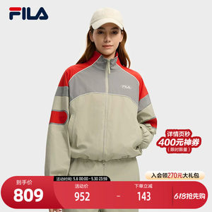 
FILA official women's woven jacket 2025 winter new fashion casual color matching loose stand-up collar top