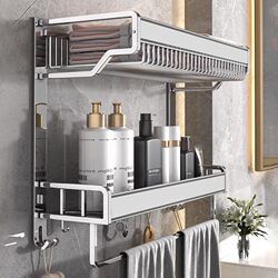 Japanese Imported Light Luxury Bathroom Towel Rack, Integrated Storage Rack, No-Drill Wall-Mounted Bathroom Set