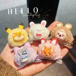 Cartoon Cute Zootopia Plush Children's Hair Clip Versatile Bunny Ear Pom-Pom 3D Hair Accessory Bb Clip