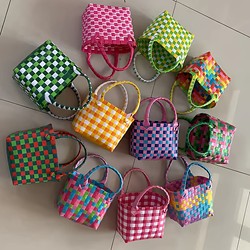 Hand-Woven Tote Basket, Children's Small Square Bag, Colorful Gift Basket, Full Moon Gift, Housewarming Gift, Birthday Candy