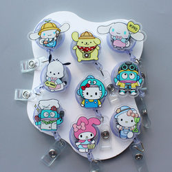 My Melody Easy-Pull Badge Holder, Ugly Fish Hello Kitty Nurse Badge Clip, Rotatable Retractable Clip, Alligator Clip Work Id Holder