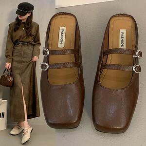 
Korean version of Mary Jane single shoes for women 2026 new spring and summer temperament low-heeled Baotou half-slippers French sandals