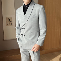 New Chinese-Style Button-Down Mandarin Collar Men's Suit Set, Casual Chinese-Style Suit, Handsome Suit, Formal Wear, Groomsmen Suit