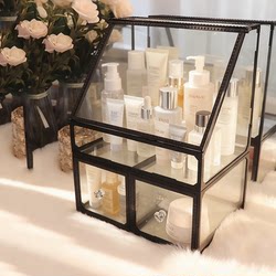 Glass Cosmetics Storage Box, Light Luxury and High-End Dressing Table, Skin Care Products, Perfume, Lipstick Storage Rack, Transparent and Dust-Proof