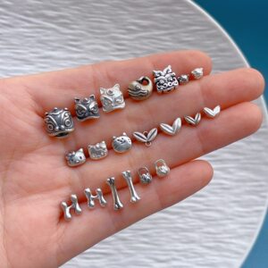 
s925 sterling silver accessories, lion awakening, auspicious beast, dolphin, wheat ear KT cat lotus small bone separated beads barrel beads diy accessories