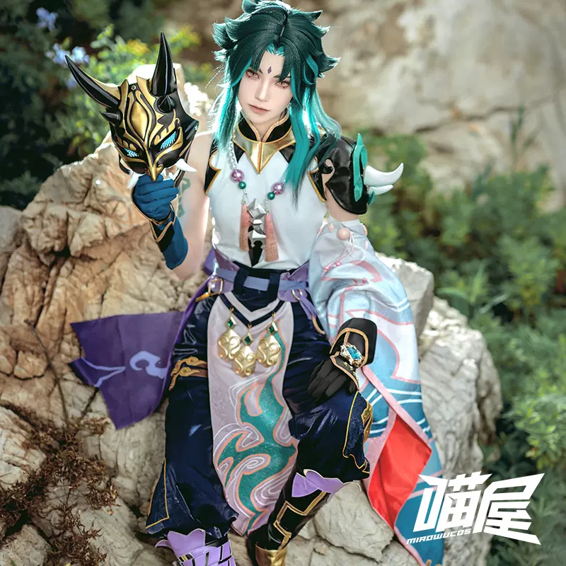 喵屋小铺原神cos服护法夜叉大将魈cosplay面具游戏全套动漫服装男-Taobao