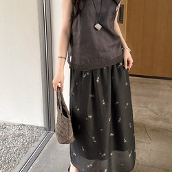 Poszer-Summer Atmosphere, Vacation Vibe, Gentle High-Waisted Loose Floral Mid-Length Skirt 6E361