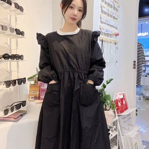 
Korean style lace long-sleeved apron, water-repellent and oil-proof, cute slim-fit reverse wear blouse, flower shop coffee shop work clothes for women