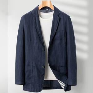 Liney suit Men's suit Spring and Summer Loose Loose Loose Plus Fertilizer and increase the size of leisure linsea single Xixi hemp jacket
