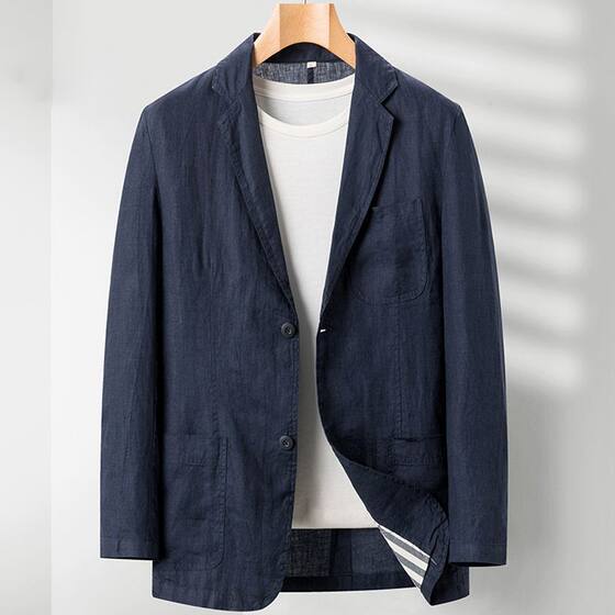 Liney suit Men's suit Spring and Summer Loose Loose Loose Plus Fertilizer and increase the size of leisure linsea single Xixi hemp jacket
