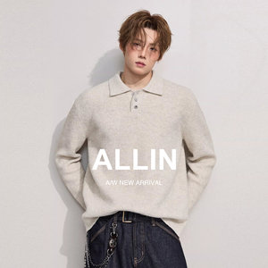 
ALLIN Old Money Style Lapel Sweater Men's Spring and Autumn Loose POLO Collar Sweater with Wool Lazy Commuting Jacket