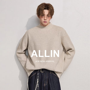 
ALLIN half-turtleneck sweater for boys in spring and autumn, mid-collar warm sweater, lazy style couple knitted bottoming shirt